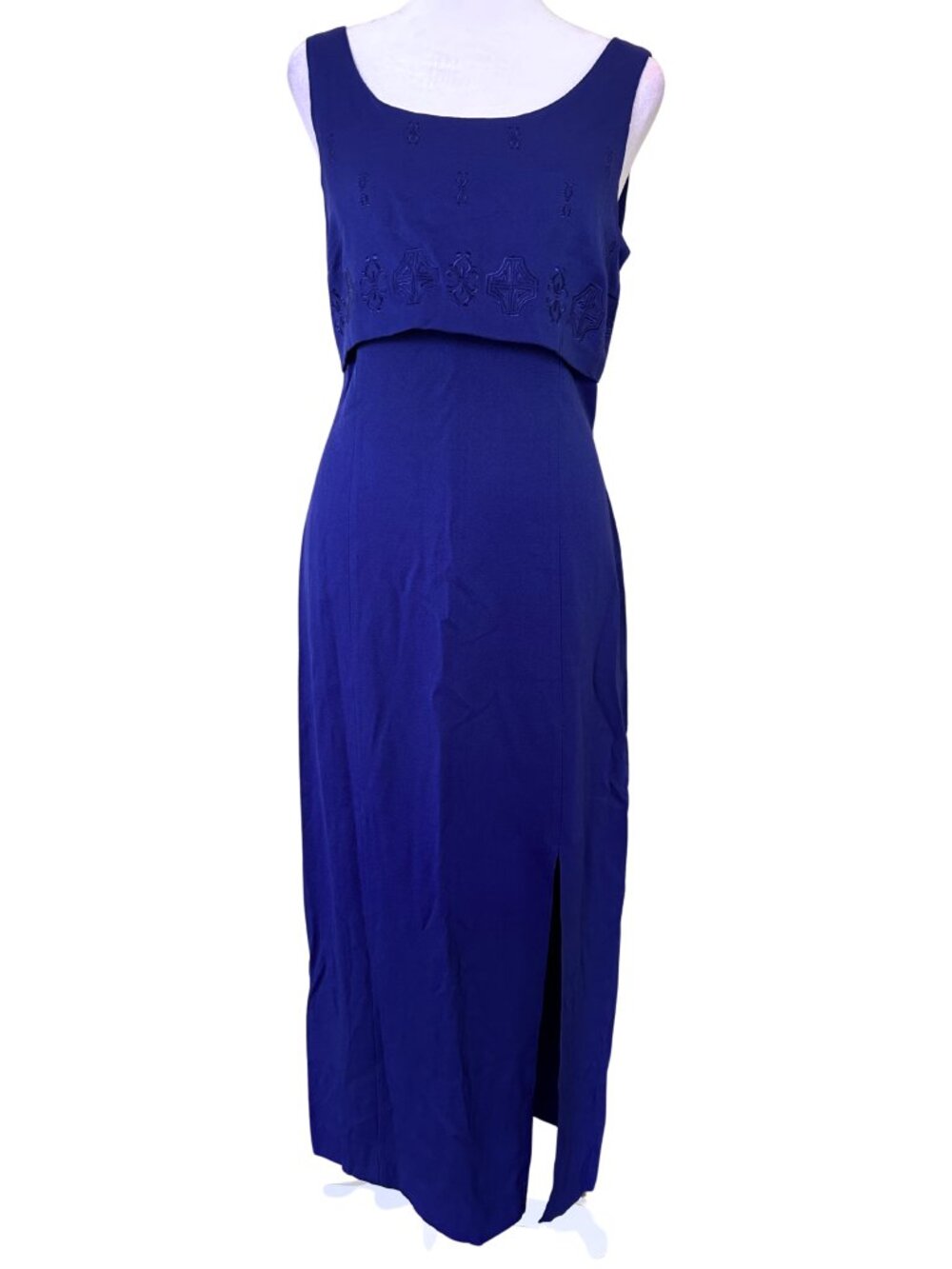 Sleeveless Royal Blue Midi Dress with Front Slit